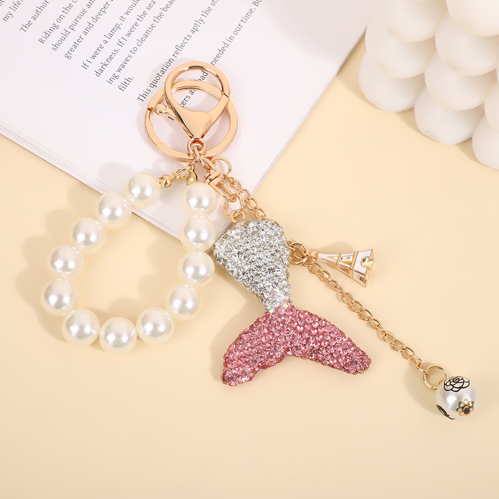 Tail Keychain Full Diamond Pearl Chain Key Pendants