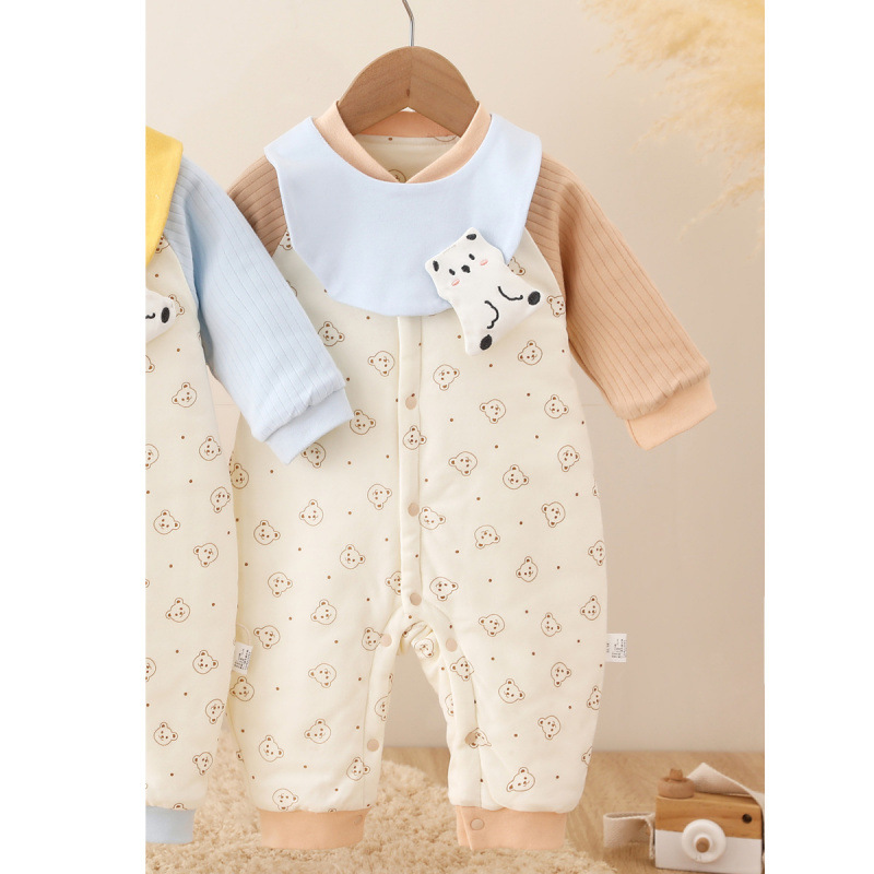 Spring And Autumn Baby Quilted Jumpsuit Three Layers Warm
