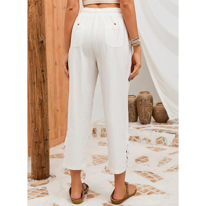 Women Casual Lightweight Drawstring Elastic Waist Pants With Pockets