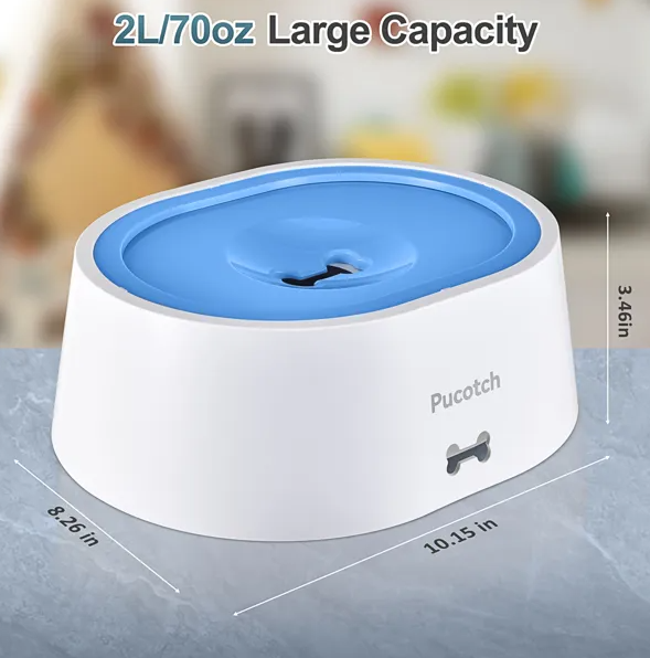 Dog Water Bowl No Spill 2L 70oz Spill Proof Dog Water Bowl Slow Water Feeder For Dogs