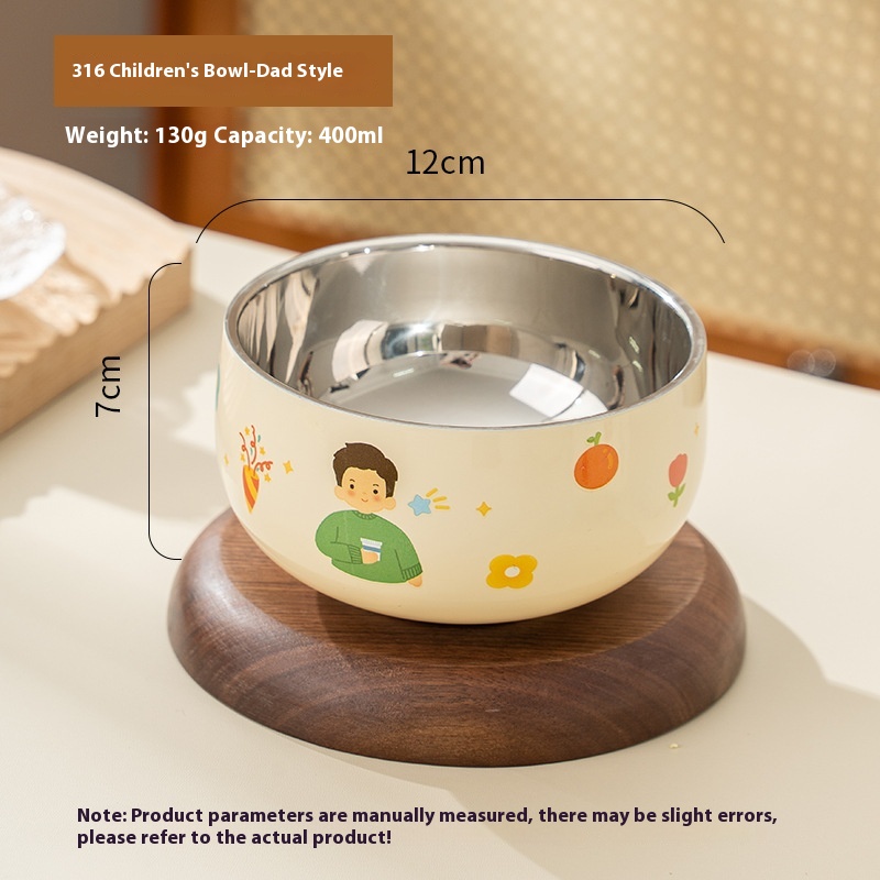 Household Children's Cartoon Printed Stainless Steel Rice Bowl