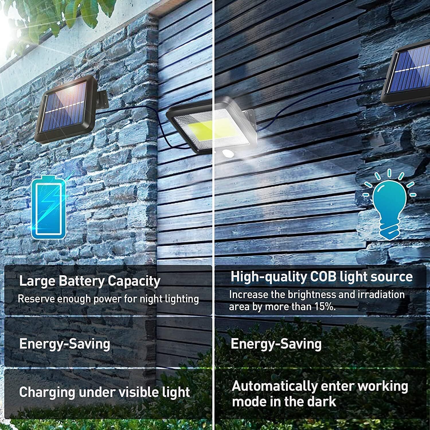 2PCS Solar Power PIR Motion Sensor Wall Light LED Outdoor Garden Security Lamp
