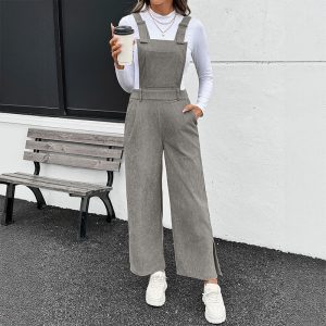 New Solid Color Simple Corduroy Bib Women's Jumpsuit