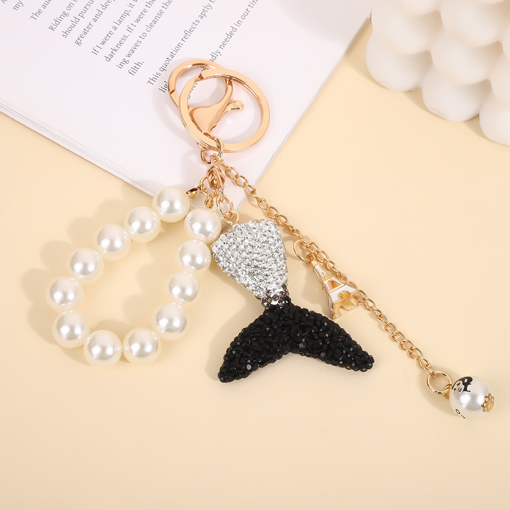 Tail Keychain Full Diamond Pearl Chain Key Pendants