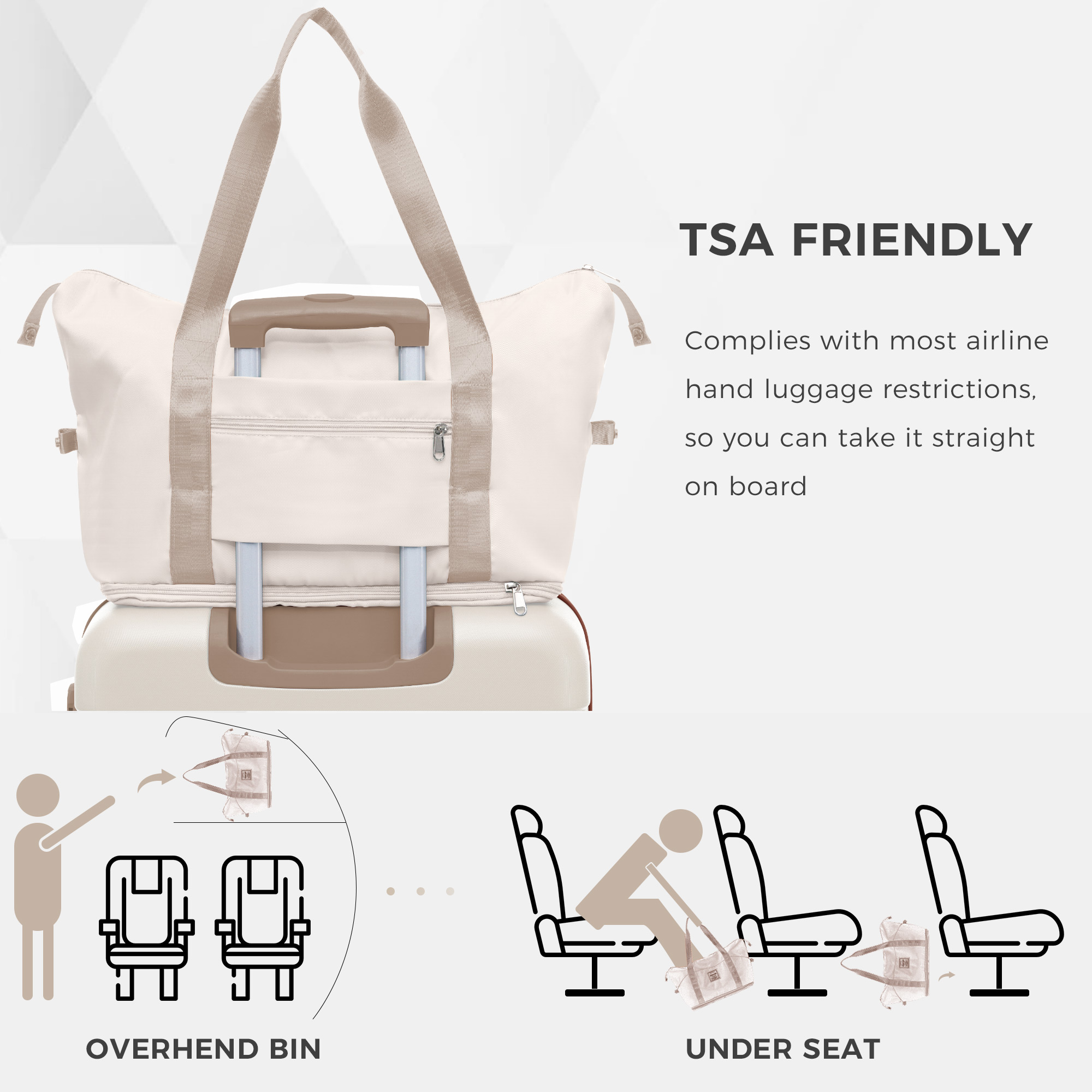 4-piece Suitcase Set With USB Port, Expandable ABS Durable Suitcase With Travel Bag, Cup Holder, With Spinner Wheels, Beige