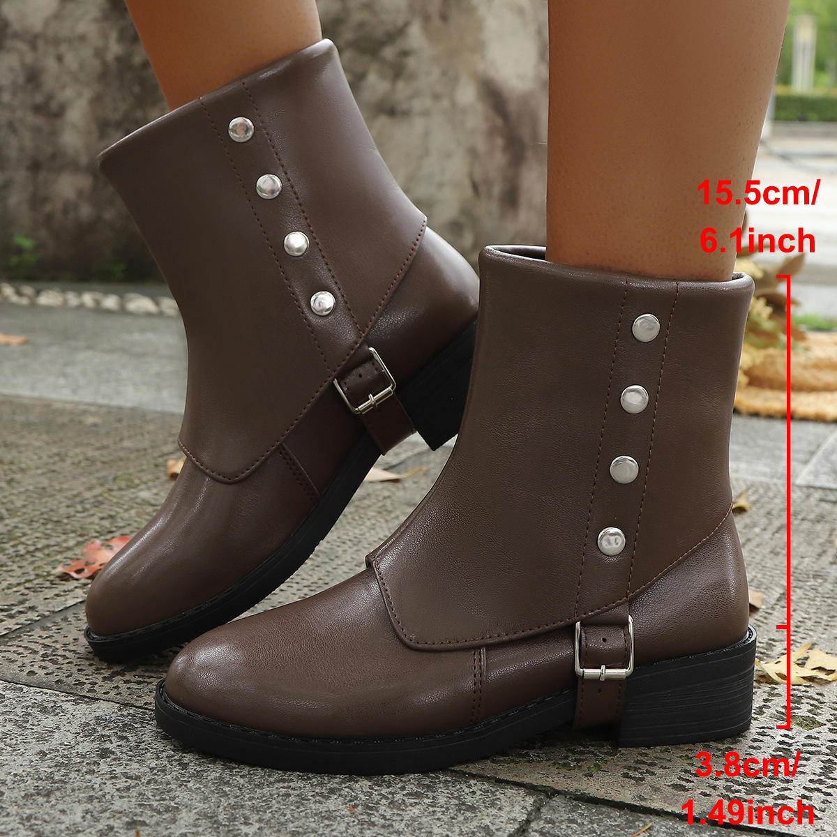 Belt Buckle Low Heel Knee-high Boots Plus Size Women's Boots