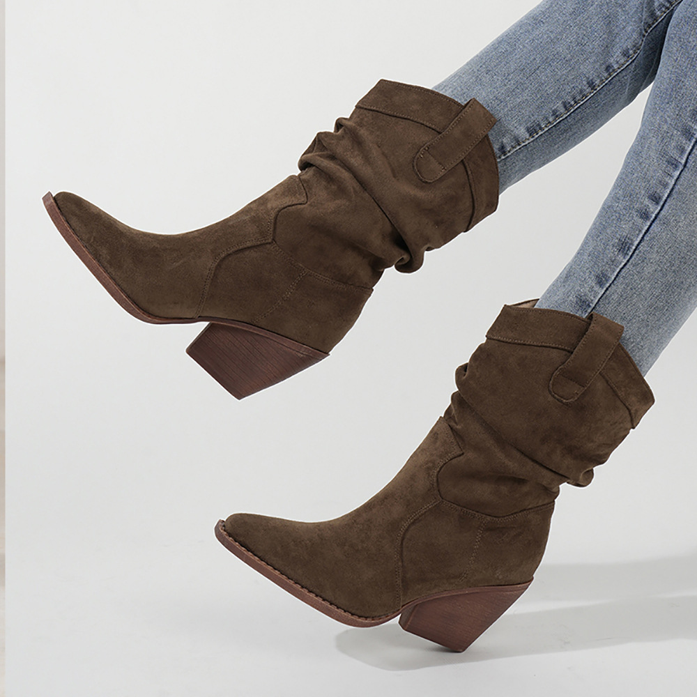 Thick Heel Brown High Heels Women's Ankle Boots