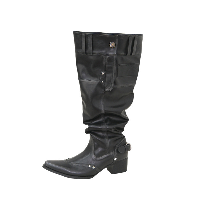 Pointed Toe Chunky Heel Slimming Pile Style Boots