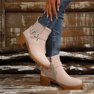 Belt Buckle Women's Ankle Boots Elastic Band