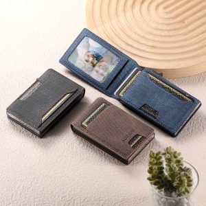 Men's Denim Grain Frosted Leather Card Box Wallet