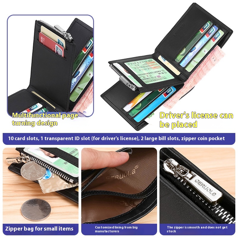 Men's Short Leather Wallet With Zipper