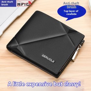 Men's Short Leather Wallet With Zipper