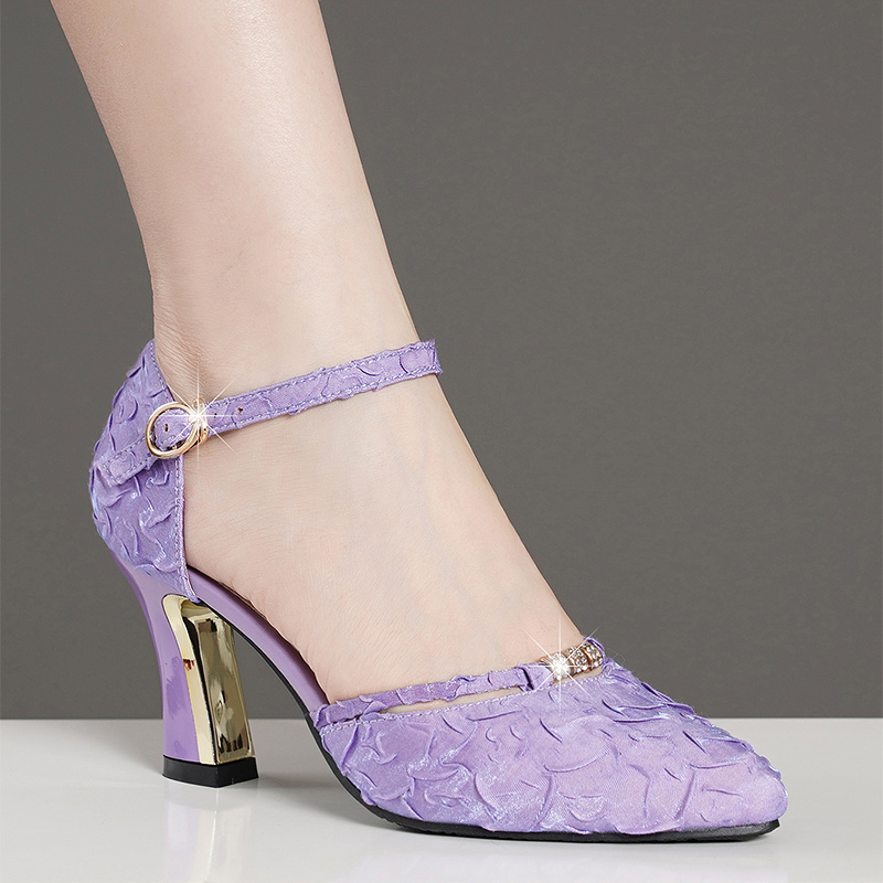 Women's High Heels With Medium Block Heels Genuine Leather