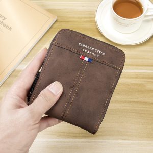 Vintage Two Fold Short Horizontal Zipper Men's Wallet