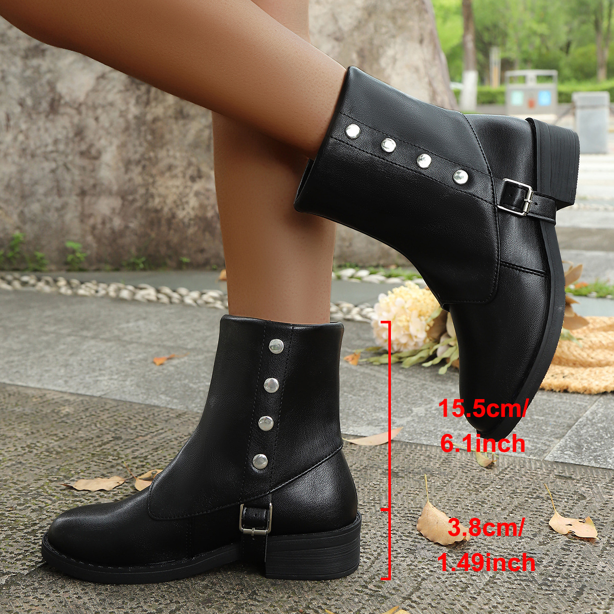 Belt Buckle Low Heel Knee-high Boots Plus Size Women's Boots