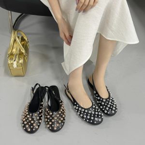 Flat Toe Box Rivet Button Women's Sandals