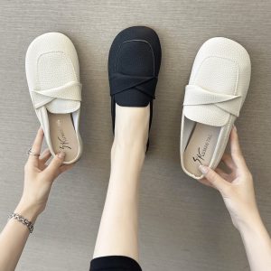 Closed Toe Loafers Half Slippers Women Soft Bottom Heel Grandma Shoes Sandals Women