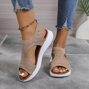 Large Size Flat Bottom Flyknit Women's Sandals