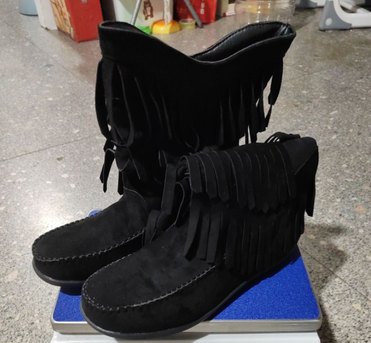 Plus Size Retro Tassel Mid-calf Heel Martin Boots