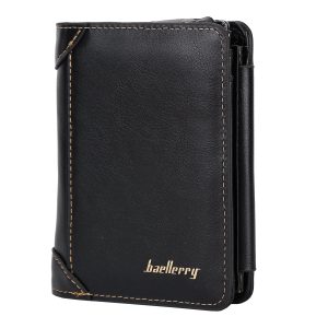 1Pc Men Leather Wallet ID Card Holder Purse Trifold Clutch Money Zipper With ID Window 14 Credit Card 1 ID Card