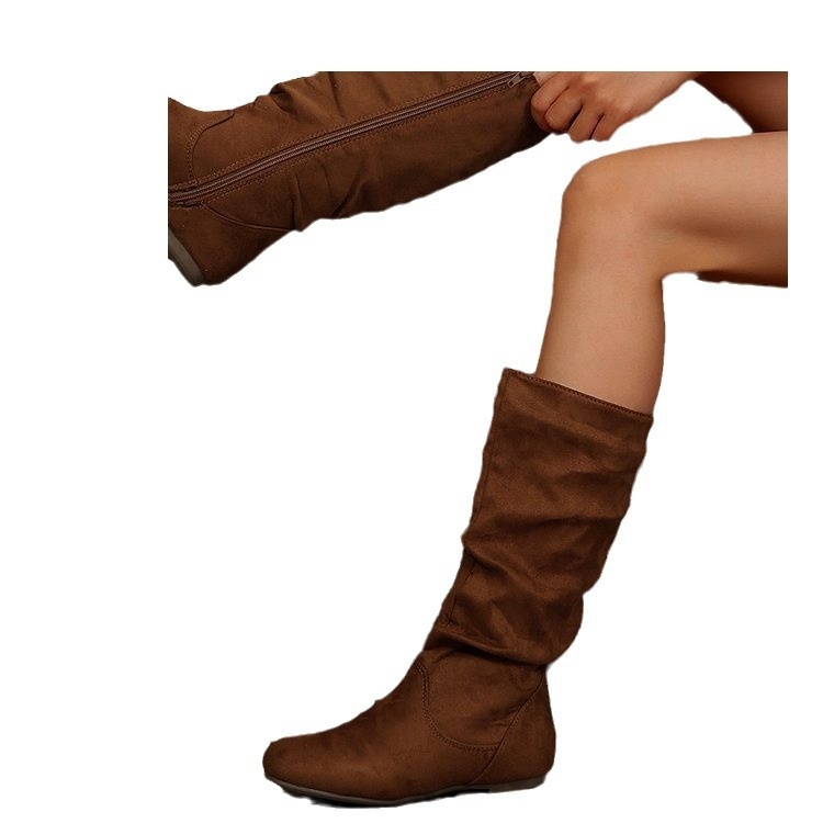 Plus Size Women's Side Zipper Pleated Pile Style Boots